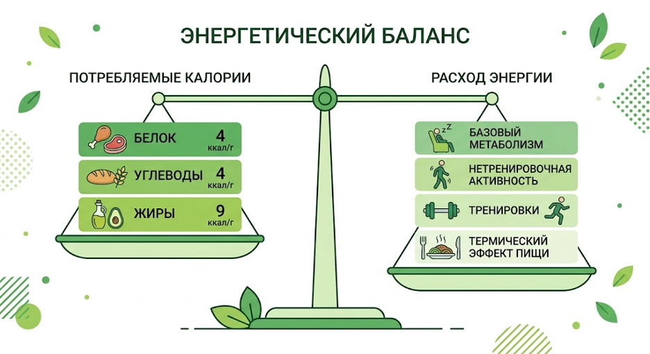 хема дефицита калорий: как потребление меньше расхода приводит к здоровому снижению веса».