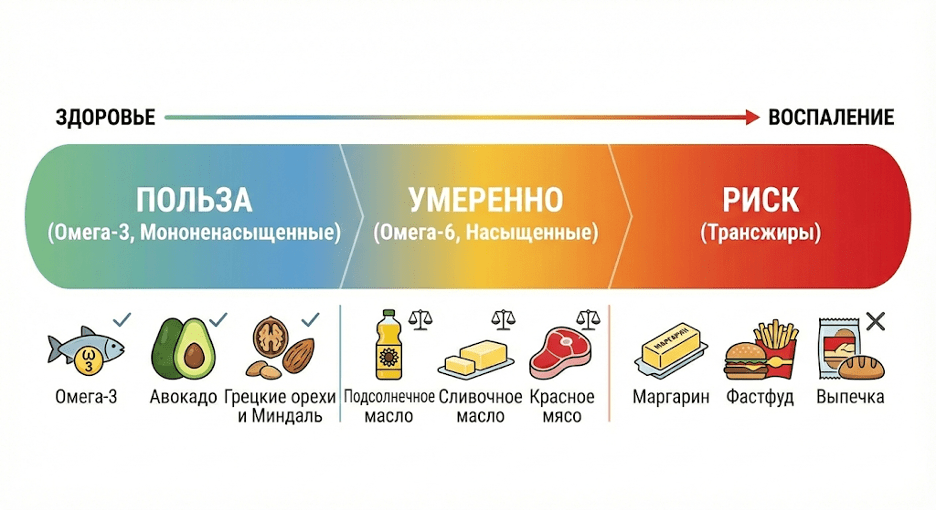 Спектр жиров от «польза» к «риск»