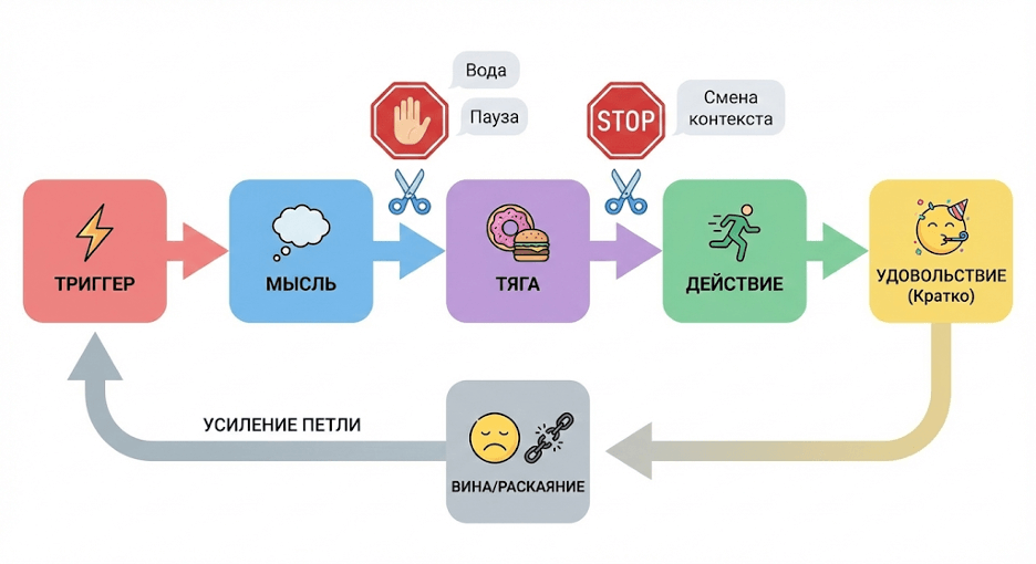 Где прервать цикл: вода, пауза, белок, смена контекста