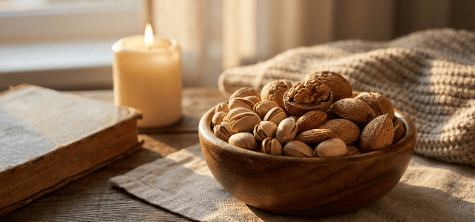 Фисташки и орехи, порция 20–30 г за 2–3 часа до сна