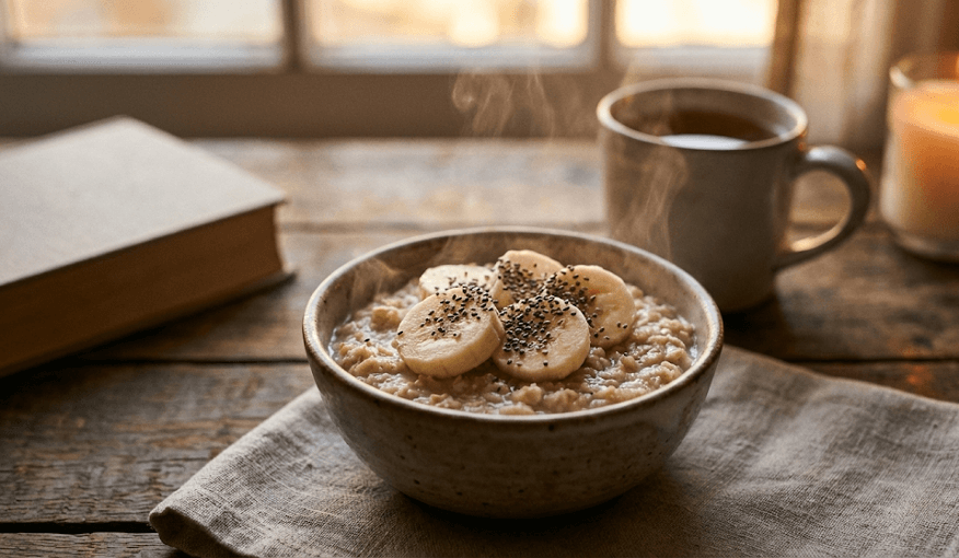 Овсянка, порция 40–50 г сухой крупы за 2–3 часа до сна