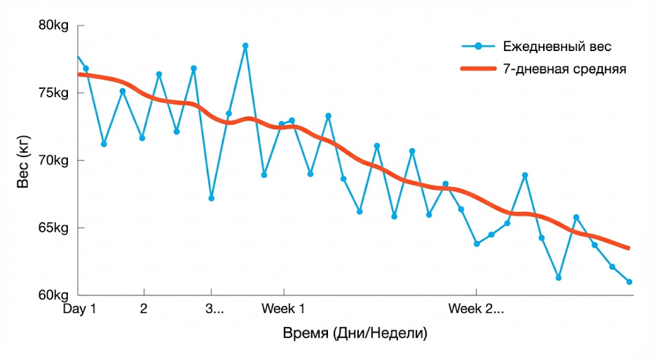 Ежедневные колебания веса и 7‑дневная средняя линия