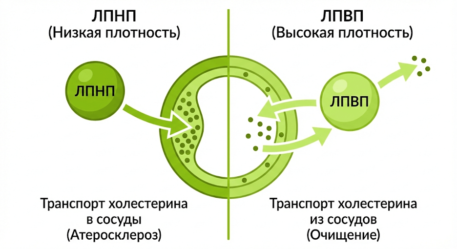 Сравнение ЛПНП (плохой холестерин) и ЛПВП (хороший холестерин): направления транспорта, влияние на сосуды