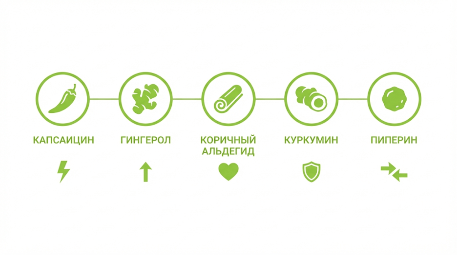 Линейка «специя — активный компонент — предполагаемый эффект на обмен веществ»