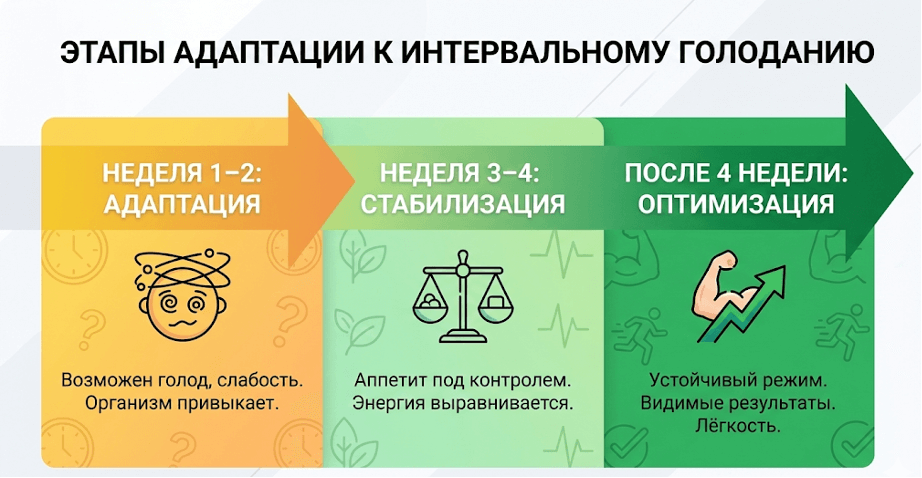 Таймлайн адаптации к интервальному голоданию