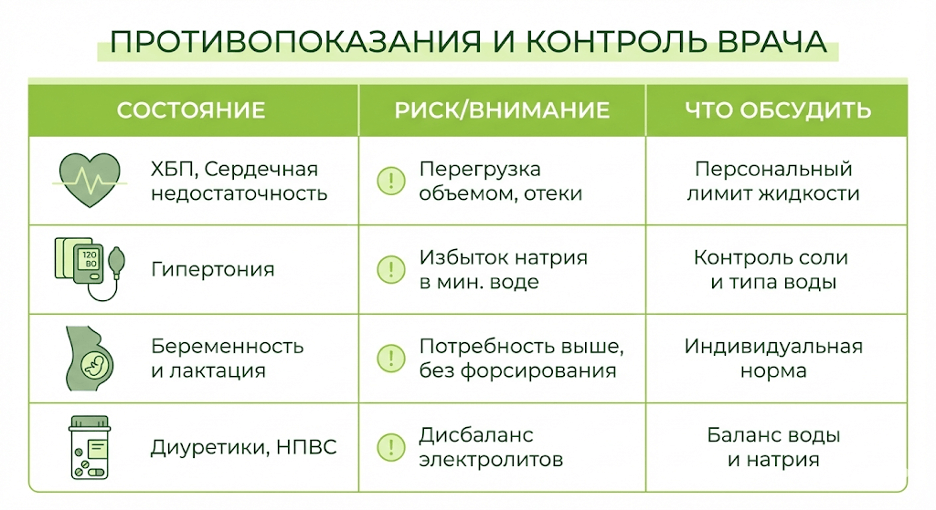 Таблица противопоказаний и ограничений по питью воды