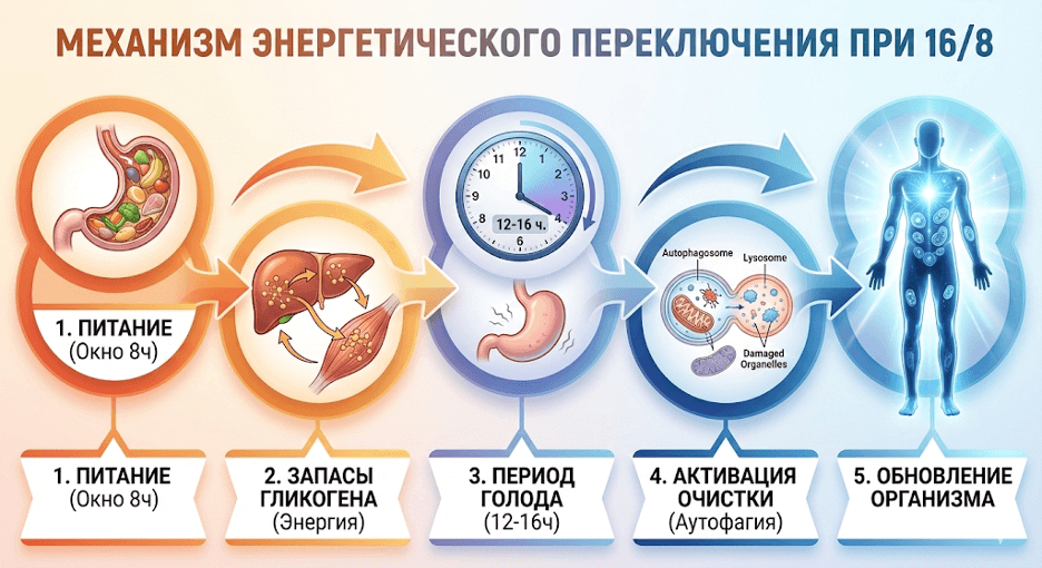 Схема влияния пищевой паузы на клеточные процессы
