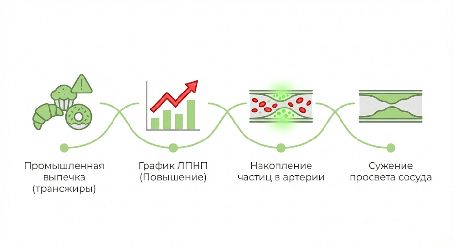 Механизм образования атеросклеротической бляшки под влиянием трансжиров и насыщенных жиров