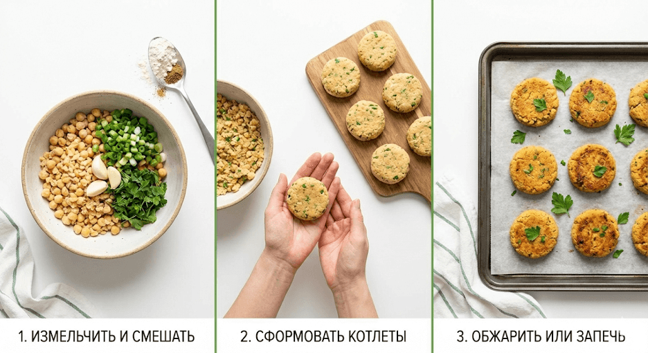 Изображения шагов приготовления котлет из нута