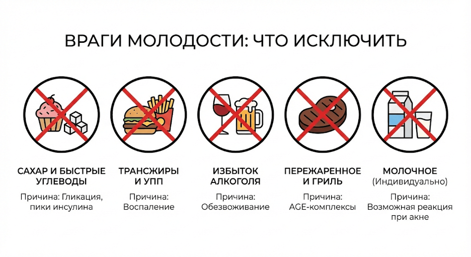 Инфографика продуктов, ускоряющих старение кожи