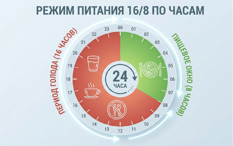 Инфографика режима питания 16/8 по часам
