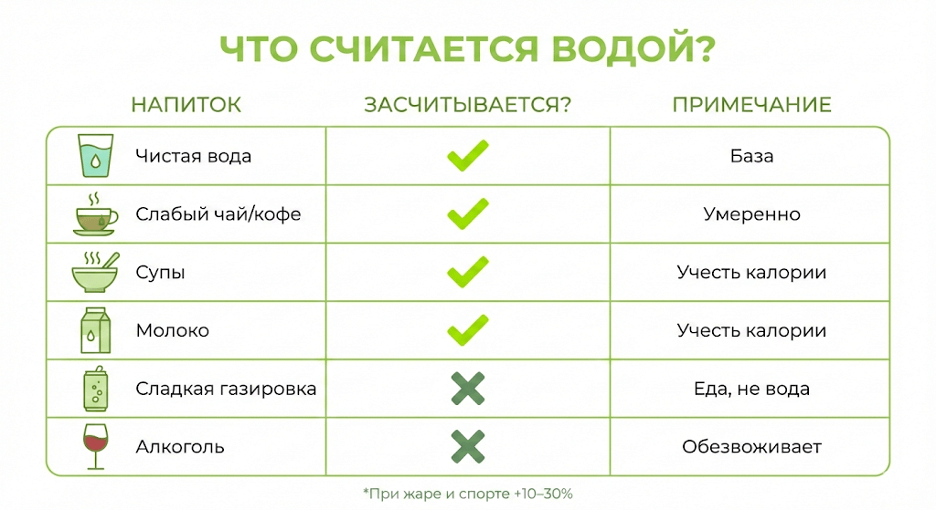 Таблица: что считается водой, а что — нет