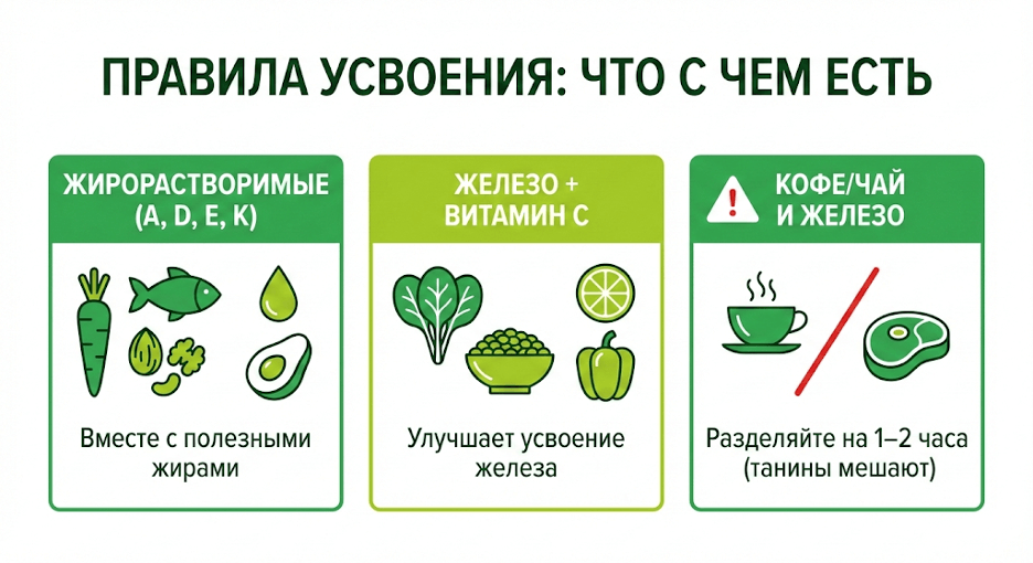Схема сочетаний продуктов для лучшего усвоения нутриентов