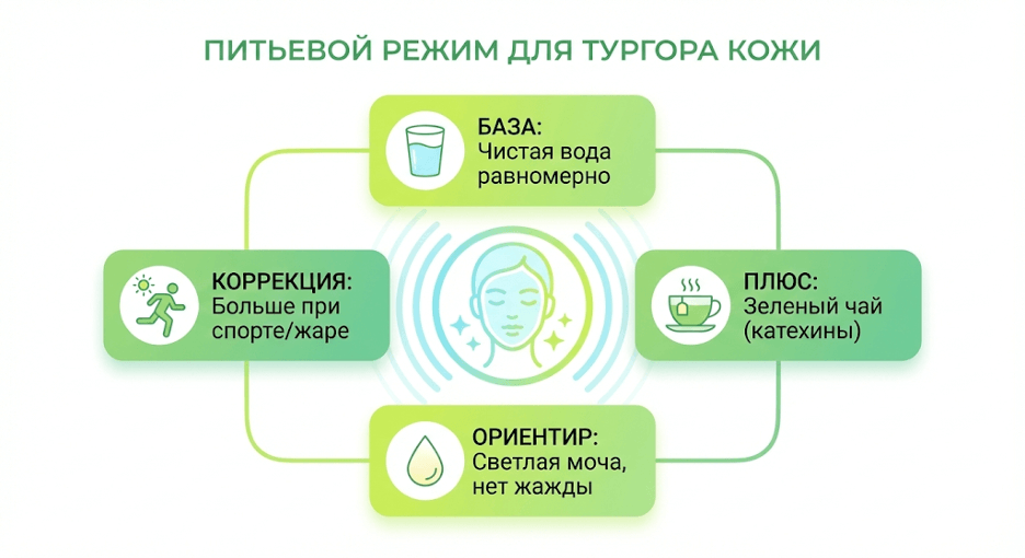 Инфографика питьевого режима для поддержания тургора кожи