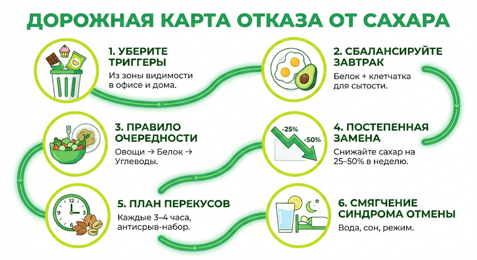 Пошаговый план отказа от сахара и мучного с акцентом на стабилизацию глюкозы