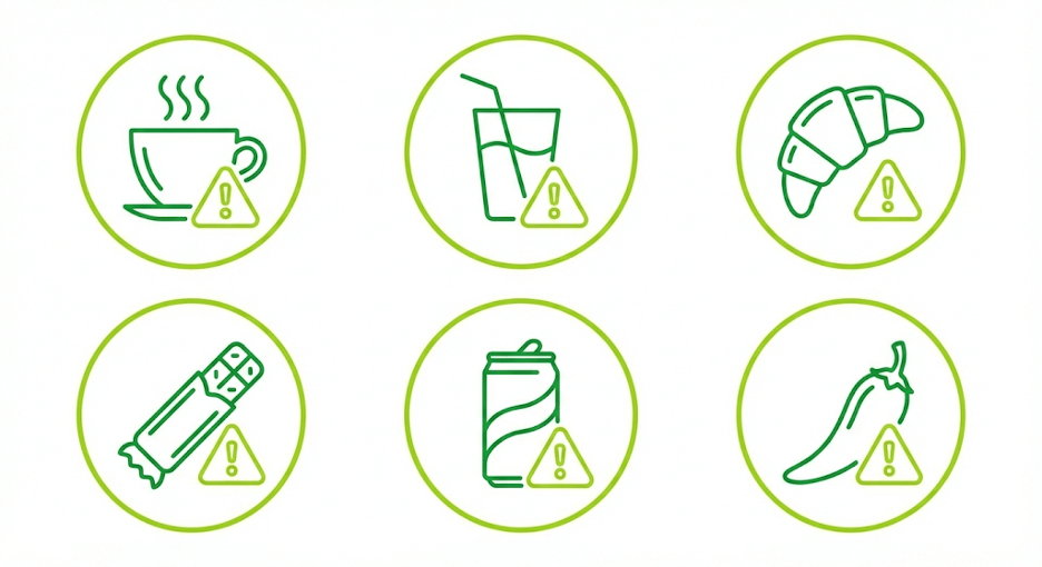 Иконка предупреждения рядом с продуктом, не рекомендуемым натощак