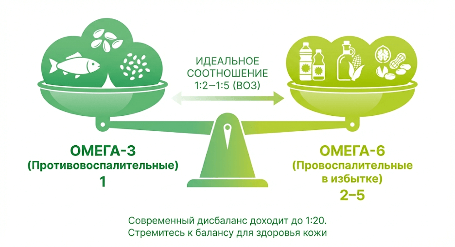 Диаграмма баланса омега-6 и омега-3 для увлажнения кожи