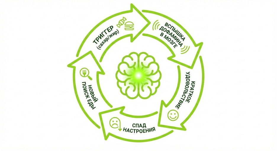 Схема дофаминовой петли пищевого подкрепления