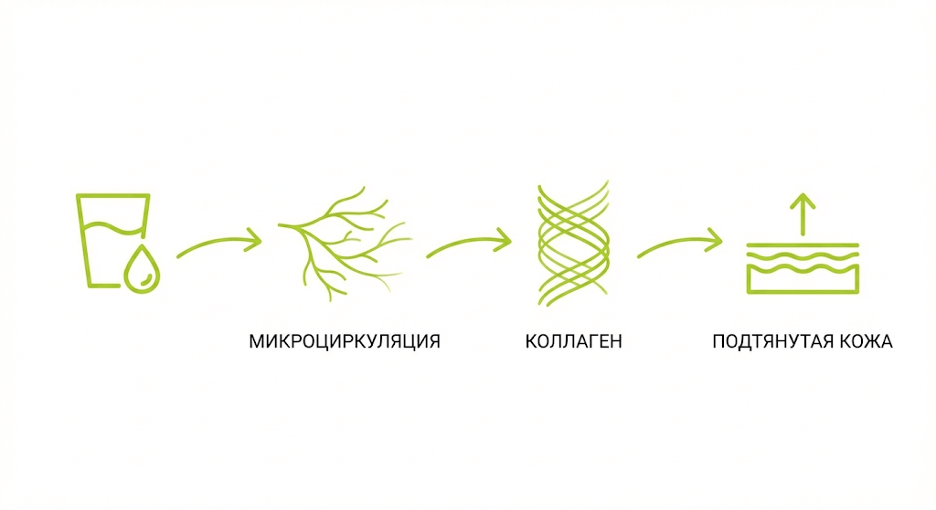Схема влияния гидратации на синтез коллагена и упругость кожи