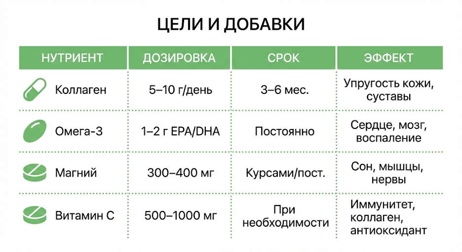 Схема выбора БАДов для поддержки кожи и микроциркуляции
