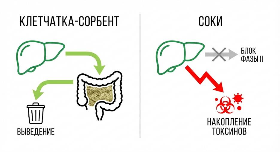 Схема детокс-обмена: роль клетчатки против соковых монодиет