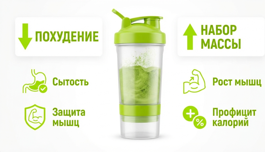 Схема использования протеина для похудения и набора массы
