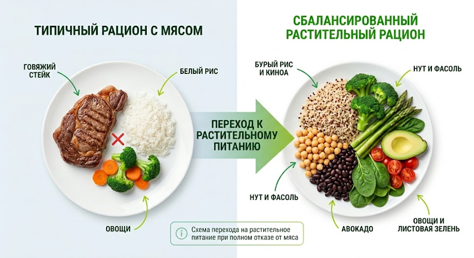Схема перехода на растительное питание при полном отказе от мяса