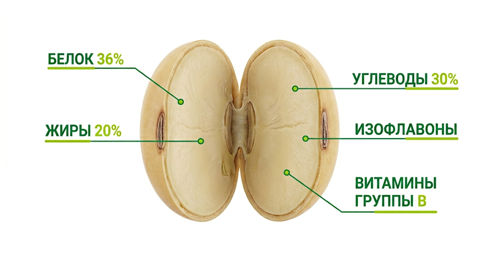 Химический состав и пищевая ценность соевого боба
