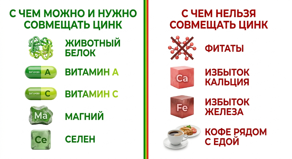 Правила совместимости: с какими витаминами и минералами усваивается цинк из продуктов питания