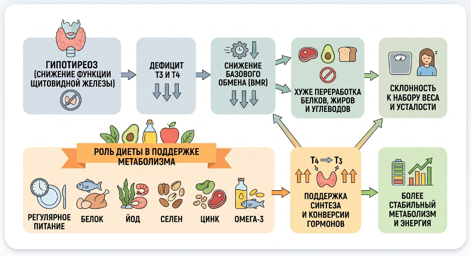 Как питание влияет на метаболизм при гипотиреозе