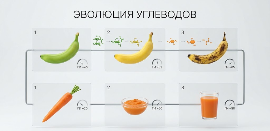 Спелость, измельчение и нагрев меняют скорость усвоения углеводов