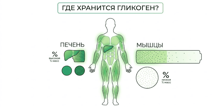 Биохимическая структура молекулы гликогена, состоящая из цепочек глюкозы: Разветвленная структура помогает быстро высвобождать глюкозу