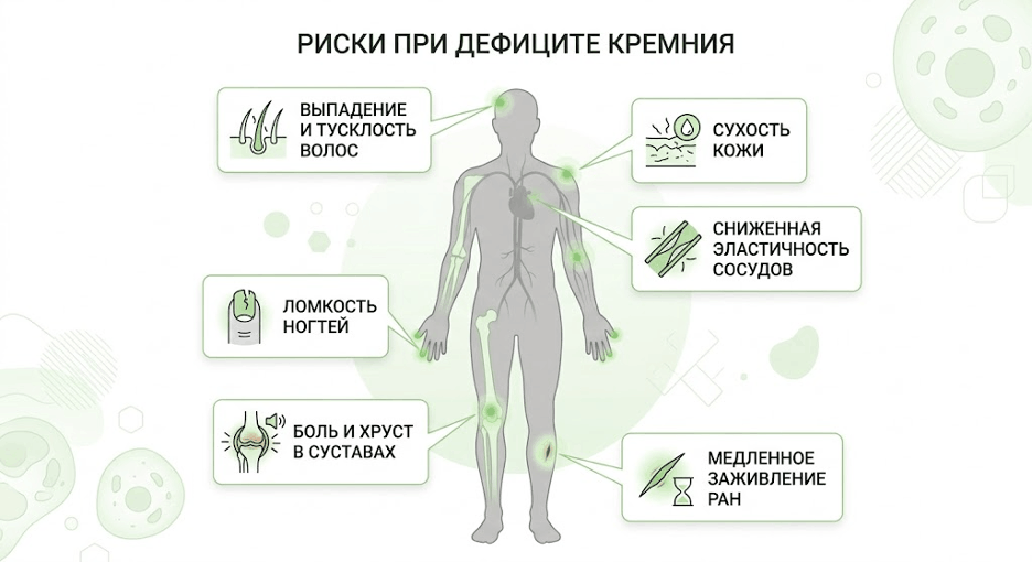 Симптомы и последствия дефицита кремния в теле человека