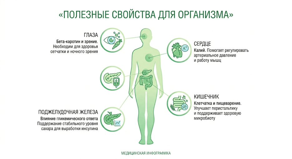 Влияние витаминов и минералов батата на органы человека