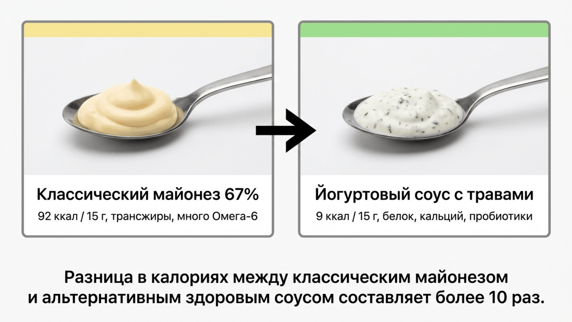 Разница в калорийности между классическим майонезом и альтернативным ПП-соусом — более 10 раз